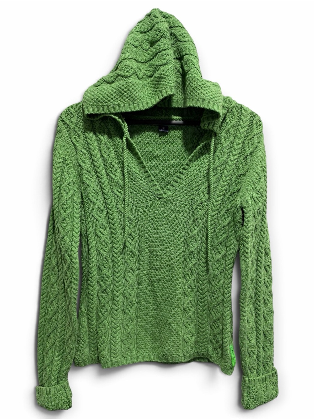 Ralph Lauren Polo Jeans Green Cable Knit Hooded Sweater S Cotton Y2K